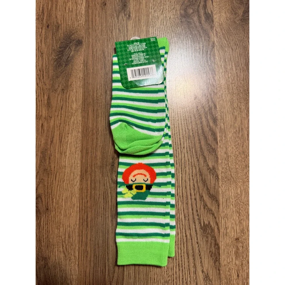 Greenbrier Crew Socks Women Size 5-9 Green Stripe Leprechaun Saint Patricks